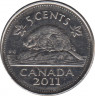 Монета. Канада. 5 центов 2011 год. ав.