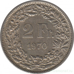 Монета. Швейцария. 2 франка 1970 год.