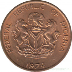 Монета. Нигерия. 1 кобо 1974 год.