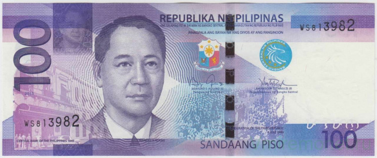 Банкнота. Филиппины. 100 песо 2015 год. Тип 208a.