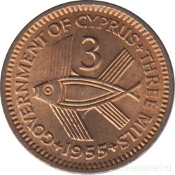 Монета. Кипр. 3 миля 1955 год.