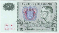 Банкнота. Швеция. 10 крон 1977 год. Тип 52d(2).