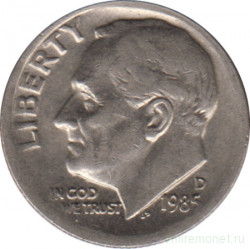 Монета. США. 10 центов 1985 год. Монетный двор D.