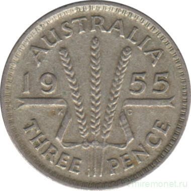 Монета. Австралия. 3 пенса 1955 год.