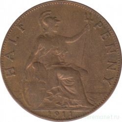 Монета. Великобритания. 1/2 пенни 1911 год.