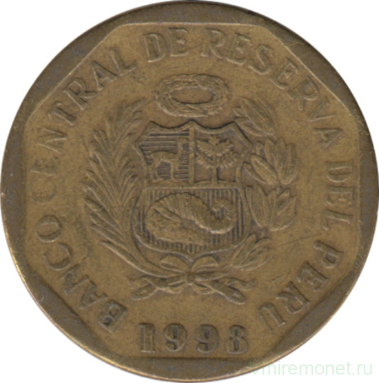 Монета. Перу. 10 сентимо 1998 год.