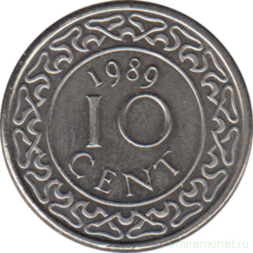 Монета. Суринам. 10 центов 1989 год.