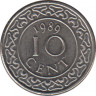 Монета. Суринам. 10 центов 1989 год. ав.