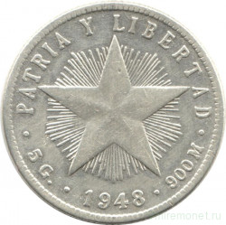 Монета. Куба. 20 сентаво 1948 год.