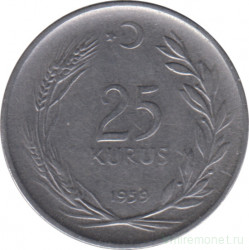 Монета. Турция. 25 курушей 1959 год.