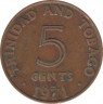 Монета. Тринидад и Тобаго. 5 центов 1971 год. ав.
