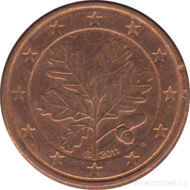 Монета. Германия. 1 цент 2011 год. (G).