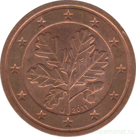 Монета. Германия. 2 цента 2011 год. (J).