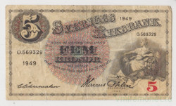 Банкнота. Швеция. 5 крон 1949 год. Вариант 1.