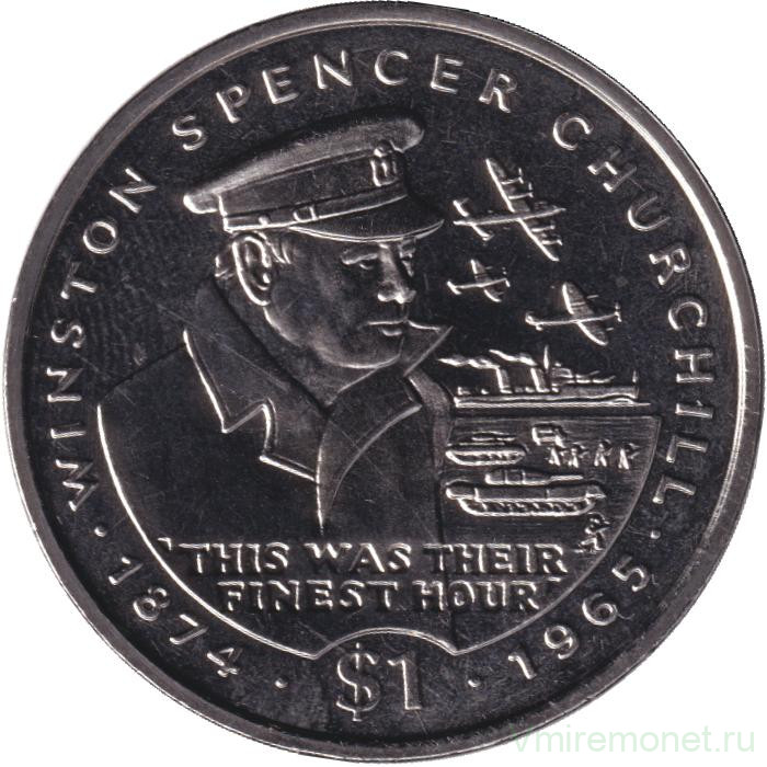 Монета. Либерия. 1 доллар 1995  год. 30 лет со дня смерти Уинстона Черчилля.
