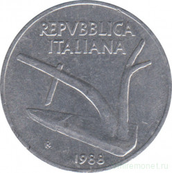 Монета. Италия. 10 лир 1988 год.