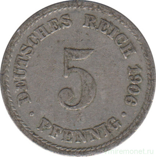 Монета. Германия (Германская империя 1871-1922). 5 пфеннигов 1906 год. (А).