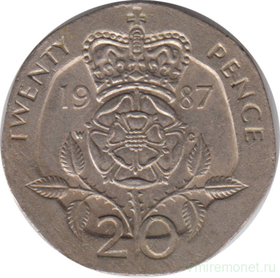 Монета. Великобритания. 20 пенсов 1987 год.