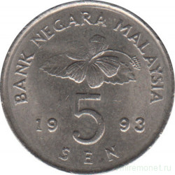 Монета. Малайзия. 5 сен 1993 год.