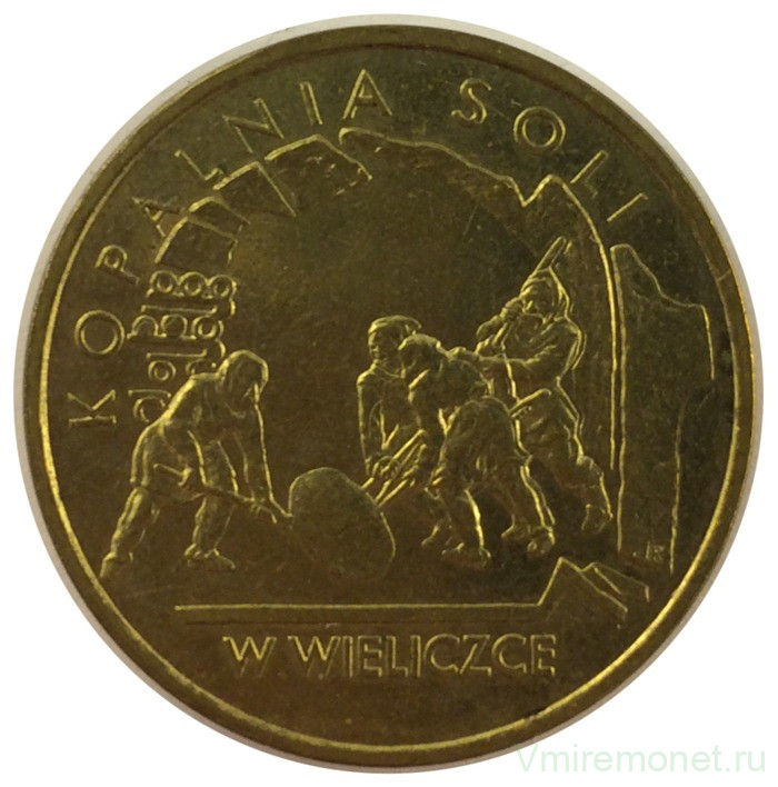 Монета. Польша. 2 злотых 2001 год. Соляная шахта в Величке.