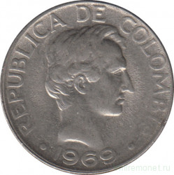 Монета. Колумбия. 20 сентаво 1969 год. Старый тип.