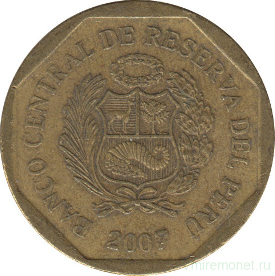 Монета. Перу. 10 сентимо 2007 год.