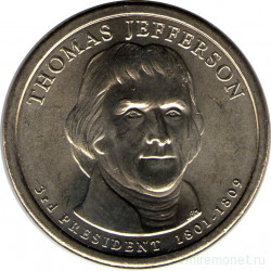 Монета. США. 1 доллар 2007 год. Президент США № 3, Томас Джеферсон. Монетный двор P.