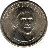 Аверс.Монета. США. 1 доллар 2007 год. Президент США № 3, Томас Джеферсон. Монетный двор P.