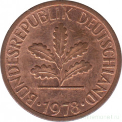 Монета. ФРГ. 1 пфенниг 1978 год. Монетный двор - Штутгарт (F).