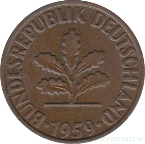 Монета. ФРГ. 2 пфеннига 1959 год. Монетный двор - Штутгарт (F).