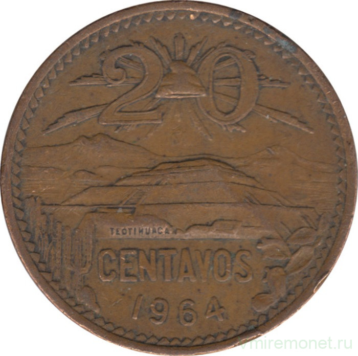 Монета. Мексика. 20 сентаво 1964 год.