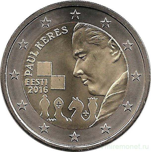 Монета. Эстония. 2 евро 2016 год. 100 лет со дня рождения Пауля Кереса.