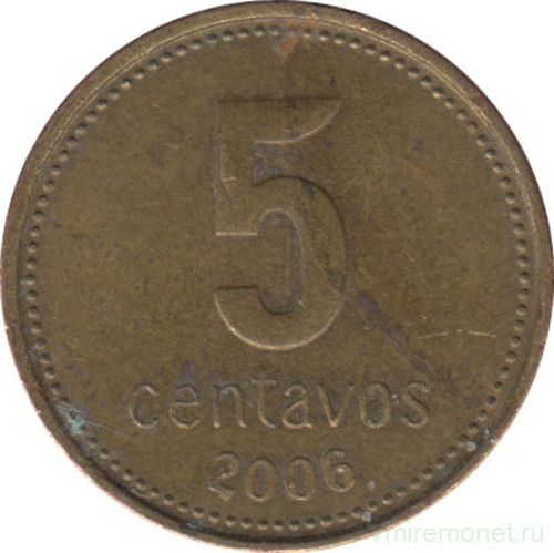 Монета. Аргентина. 5 сентаво 2006 год.