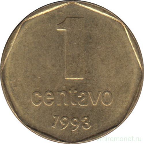 Монета. Аргентина. 1 сентаво 1993 год. Мелкий шрифт цифры.
