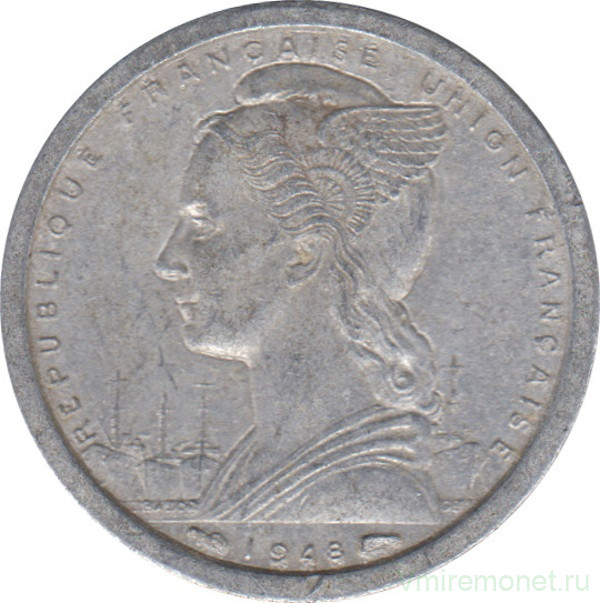 Монета. Мадагаскар. 1 франк 1948 год.