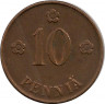 Реверс.Монета. Финляндия. 10 пенни 1920 год.