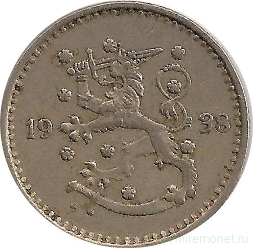 Монета. Финляндия. 1 марка 1938 год.