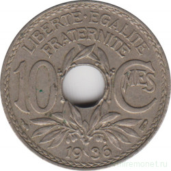 Монета. Франция. 10 сантимов 1936 год.