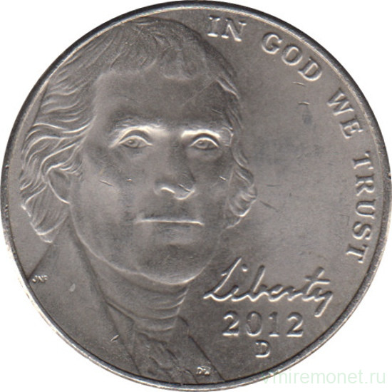 Монета. США. 5 центов 2012 год. Монетный двор D.
