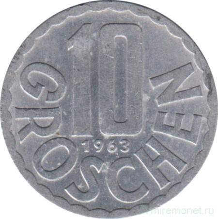 Монета. Австрия. 10 грошей 1963 год.