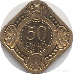 Монета. Нидерландские Антильские острова. 50 центов 2005 год.