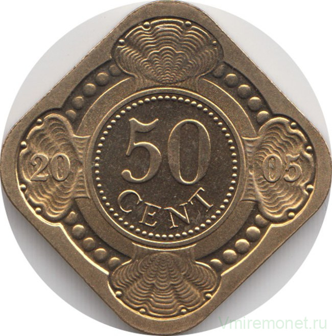 Монета. Нидерландские Антильские острова. 50 центов 2005 год.