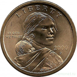 Монета. США. 1 доллар 2000 год. Сакагавея, парящий орел. Монетный двор P.