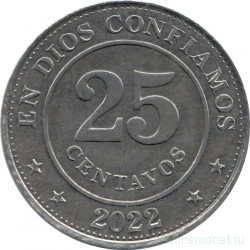 Монета. Никарагуа. 25 сентаво 2022 год.