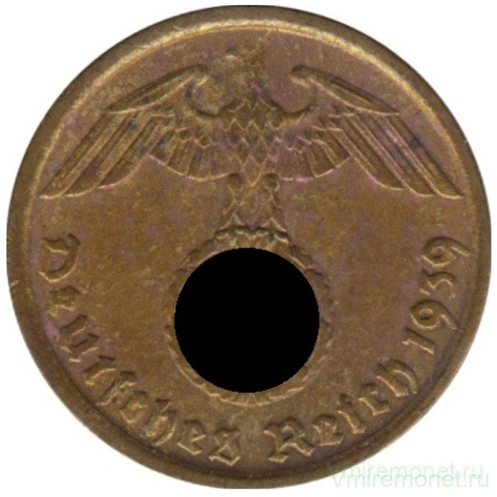 Монета. Германия. Третий Рейх. 5 рейхспфеннигов 1939 год. Монетный двор - Мюнхен (D).