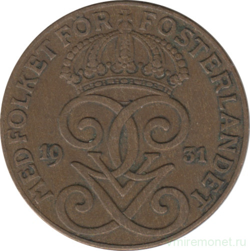 Монета. Швеция. 2 эре 1931 год.