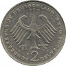 Монета. ФРГ. 2 марки 1990 год. Людвиг Эрхард. Монетный двор - Штутгарт (F).