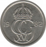 Аверс. Монета. Швеция. 25 эре 1982 год.