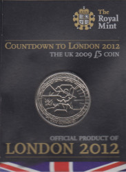 Монета. Великобритания. 5 фунтов 2009 год. XXX летние олимпийские игры Лондон 2012. Плавание. Обратный отсчет - 3 года. В блистере.