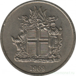 Монета. Исландия. 5 крон 1969 год.